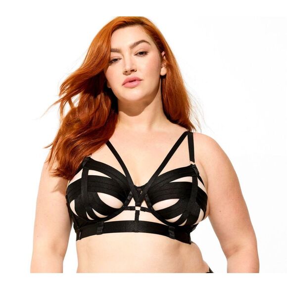 Torrid NWT Cut Out Strappy Cage Harness Knit Longline Bra Rich Black Size 2 - Picture 1 of 7